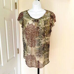 Bohemian Light-weight Flowy Chiffon Filigree Oversized Flutter Sleeve Blouse Siz